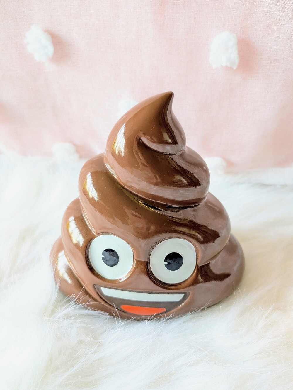 Poop Emoji Penny Bank, Funny, Face, Brown, Ceramic, Large, New